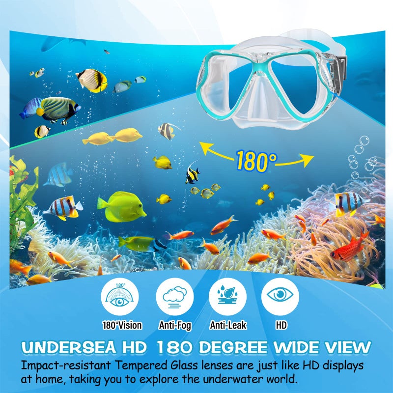Greatever Dry Snorkel Set,Panoramic Wide View,Anti-Fog Scuba Diving Mask,Professional Snorkeling Gear for Adults - Image 2